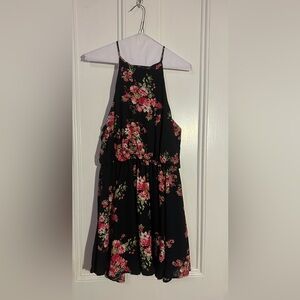 Floral Black Halter Mini Dress - Sleeveless